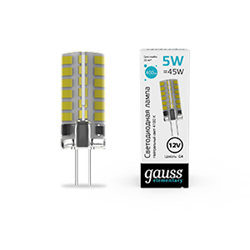 Gauss Лампа Elementary G4 12V 5W 400lm 4100K силикон LED 1/20/200 18725 - фото 89545