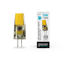 Gauss Лампа Elementary G4 12V 3W 210lm 4100K силикон LED 1/20/200 18723 - фото 89546