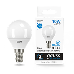 Gauss Лампа Elementary Шар 10W 750lm 6500K Е14 LED 53130 - фото 89587
