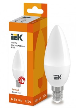 IEK Лампа светодиодная ECO C35 свеча 5Вт 230В 3000К E14 LLE-C35-5-230-30-E14 - фото 89643