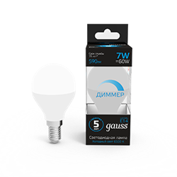 Gauss Лампа Шар 7W 590lm 6500К E14 диммируемая LED 105101307-D - фото 89674