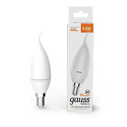 Gauss Лампа Basic Свеча на ветру 5,5W 400lm 3000K E14 LED 1034116 - фото 89678