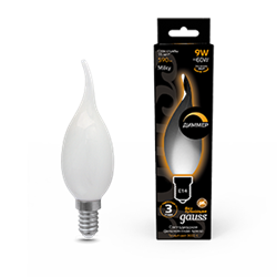 Gauss Лампа Filament Свеча на ветру 9W 590lm 3000К Е14 milky диммируемая LED 104201109-D - фото 89724