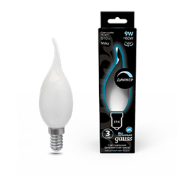 Gauss Лампа Filament Свеча на ветру 9W 610lm 4100К Е14 milky диммируемая LED 104201209-D - фото 89726