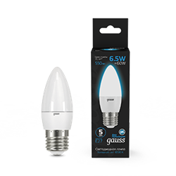 Gauss Лампа Свеча 6.5W 550lm 6500К E27 LED 1/10/100 103102307 - фото 89823