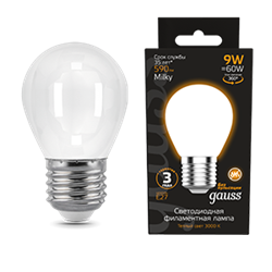 Gauss Лампа Filament Шар 9W 590lm 3000К Е27 milky LED 105202109 - фото 89842