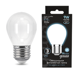 Gauss Лампа Filament Шар 9W 610lm 4100К Е27 milky LED 105202209 - фото 89843