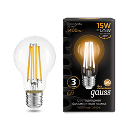 Gauss Лампа Filament А60 15W 1400lm 2700К Е27 LED 102902115 - фото 89853