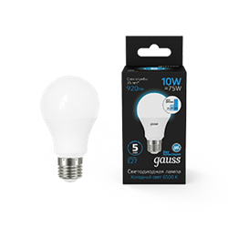 Gauss Лампа A60 10W 920lm 6500K Е27 шаг. диммирование LED 1/10/50 102502310-S - фото 89875