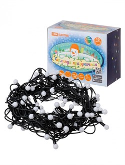 TDM Гирлянда светодиодная "Шарики" 100LED, 10м, многоцвет., каучук чер., посл.подключ., 250 В, IP65, SQ0361-0065 - фото 90437