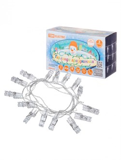 TDM Гирлянда светодиодная "Прищепки" 3 м, 15LED, белый, 8 режимов, 250 В, IP20, SQ0361-0093 - фото 90461