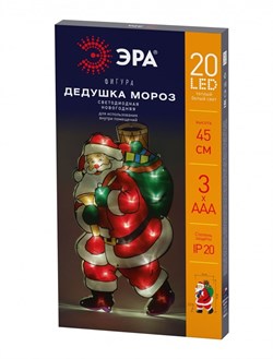 ЭРА ENGDS-16 Светодиодная новогодняя фигура Дед Мороз 2, 24*45см, 20 LED, 3*AAA, IP20 Б0056007 - фото 90593