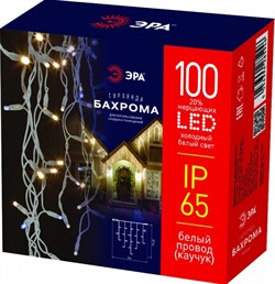 ЭРА ERAPS-BK1 Гирлянда 100LED Бахрома 2м*0,7м, холодный свет, бел. мерц, бел. каучук, 220В, IP65 Б0051890 - фото 90678