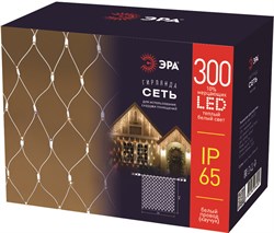 ЭРА ERAPS-SKW1 Гирлянда 300LED Сеть 2м*3м, теплый белый свет, бел. мерц, белый каучук, 220В, IP65 Б0051896 - фото 90755