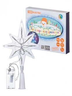 TDM Декоративный элемент на ёлку светодиодный "Звезда" 9LED, 20см, мультиколор, 2хAA , SQ0361-0066 - фото 91047