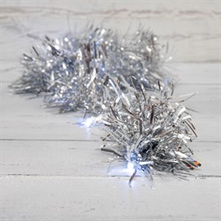 NEON-NIGHT Гирлянда светодиодная «Мишура» серебряная 10 LED 1,5 м, прозрачный ПВХ, белый свет свечения, 2 х АА (батарейки не в комплекте) 304-011 - фото 91188