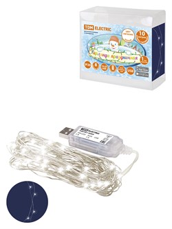 TDM Гирлянда светодиодная "Роса 100-Д" 10 м, 100LED, белый, ПДУ, USB, IP20, SQ0361-0089 - фото 91319