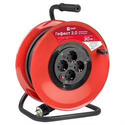 EKF PROxima Удлинитель на катушке "Гефест 2.0" 4 гнезда 30м с заземлением и предохранителем КГ 3*2,5 16А/3,5кВт UKG02-16-R325-4-30 - фото 93049