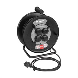 Удлинитель силовой КГ на катушке 4 гнезда, с/з, 50м, 3х1,5мм², IP44 c защитными крышками, металлическая катушка REXANT 13-5013 - фото 93156