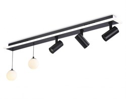 Ambrella Потолочный светодиодный светильник со сменной лампой и пультом управления FL66202/1+5 BK черный 67W 3000K-6400K+G9/2 1000*100*400 (ПДУ ИК) FL66202 - фото 95800