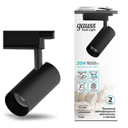 Gauss Светильник трековый  цилиндр 20W 1760lm 4000K 180-220V IP20 65*206мм черный линза 36? LED TR084