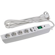 ЭРА SFU-5es-2m-W Белый Сетевой фильтр надежная защита, с защитными шторками, с выключателем, 5гн+2USB, 2м,, 10А, шторки C0043327