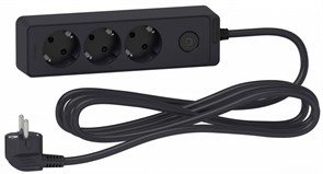 Schneider Electric Unica Extend Черный Удлинитель 3 розетки 2К+З, кабель 1,5м ST9431B