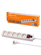 TDM Сетевой фильтр СФ-05В выключатель, 5 гнезд, 1,5 метра, с/з, ПВС 3х0,75мм2 10А/250В белый SQ1304-0016