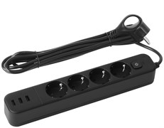 ЭРА Сетевой фильтр USF-4es-3m-3xUSBA-B с базовой защитой с заземлением с выключателем 4 розетки+3xUSBA 3,1A 3м 10А Б0059570