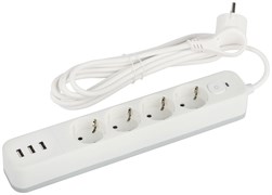 ЭРА Сетевой фильтр USF-4es-3m-3xUSBA-W с базовой защитой с заземлением с выключателем 4 розетки+3xUSBA 3,1A 3м 10А белый Б0059569