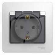Glossa Бел Розетка с заземлением со шторками с крышкой, IP20 (в сборе с рамкой) Glossa Бел Розетка с заземлением со шторками с крышкой, IP20 (в сборе с рамкой)