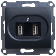 GLOSSA USB РОЗЕТКА, 5В /1400 мА, 2 х 5В /700 мА, механизм, АНТРАЦИТ GLOSSA USB РОЗЕТКА, 5В /1400 мА, 2 х 5В /700 мА, механизм, АНТРАЦИТ