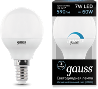 Gauss Лампа Шар 7W 590lm 4100К Е14 диммируемая LED 105101207-D