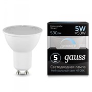 Gauss Лампа MR16 5W 530lm 4100K GU10 диммируемая LED 101506205-D