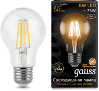Gauss Лампа Filament А60 8W 740lm 2700К Е27 LED 102802108