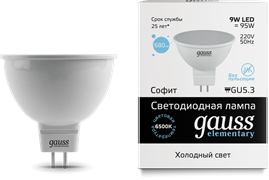 Gauss Лампа Elementary MR16 9W 680lm 6500K GU5.3 LED 13539