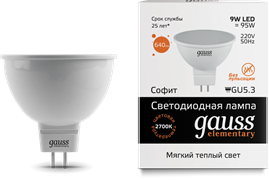 Gauss Лампа Elementary MR16 9W 640lm 3000K GU5.3 LED 13519