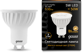 Gauss Лампа MR16 5W 500lm 3000K GU10 LED 101506105