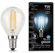 Gauss Лампа Filament Шар 9W 710lm 4100К Е14 LED 105801209