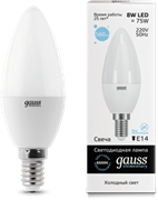 Gauss Лампа Elementary Свеча 8W 560lm 6500K Е14 LED 33138