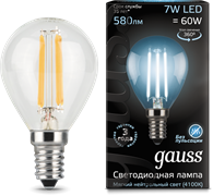 Gauss Лампа Filament Шар 7W 580lm 4100К Е14 LED 105801207