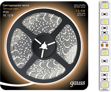 Gauss Лента LED 5050 -SMD 14.4W 12V DC теплый белый (блистер 5м) 312000114