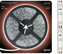 Gauss Лента LED 2835 -SMD 4.8W 12V DC красный IP66 (блистер 5м) 311000705