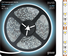 Gauss Лента LED 2835 -SMD 4.8W 12V DC холодный белый IP66 (блистер 5м) 311000305