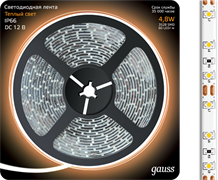 Gauss Лента LED 2835 -SMD 4.8W 12V DC теплый белый IP66 (блистер 5м) 311000105