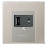 USB розетка для зарядки мобильных устройств тип А и USB тип С макс.3000 мА, Нержавеющая сталь (металл)
