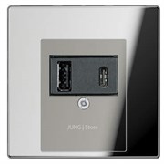 USB розетка для зарядки мобильных устройств тип А и USB тип С макс.3000 мА, Хром (металл)