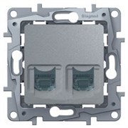 Legrand Etika алюминий розетка телефонная + компьютер (RJ11+RJ45) 5 категория  UTP 672452