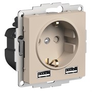 Systeme Electric AtlasDesign песочный розетка 16А c 2 USB A+A, 5В/2,4А, 2х5В/1,2А, механизм ATN001230