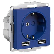 Systeme Electric AtlasDesign аквамарин розетка 16А c 2 USB A+A, 5В/2,4А, 2х5В/1,2А, механизм ATN001130